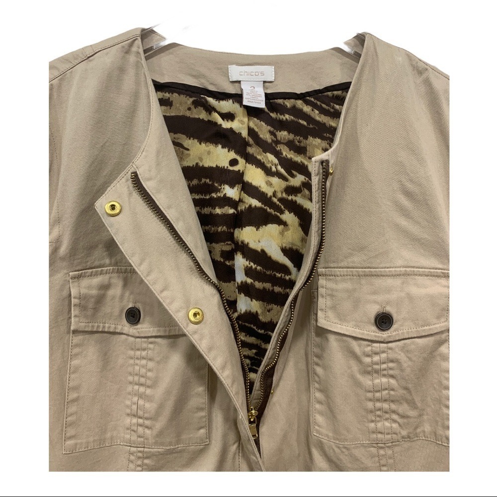 Chico's‎ lightweight jacket top animal print lining Size L (2) Utility Chore - Picture 5 of 8
